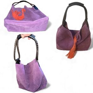 Uno Alla Volta Florentine Suede Leather Purple/orange tassel Bucket Bag